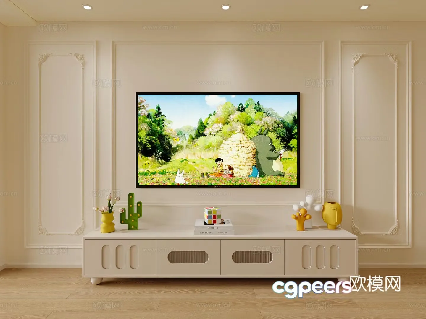 Creamy TV Cabinet French Background Wall 3D Model