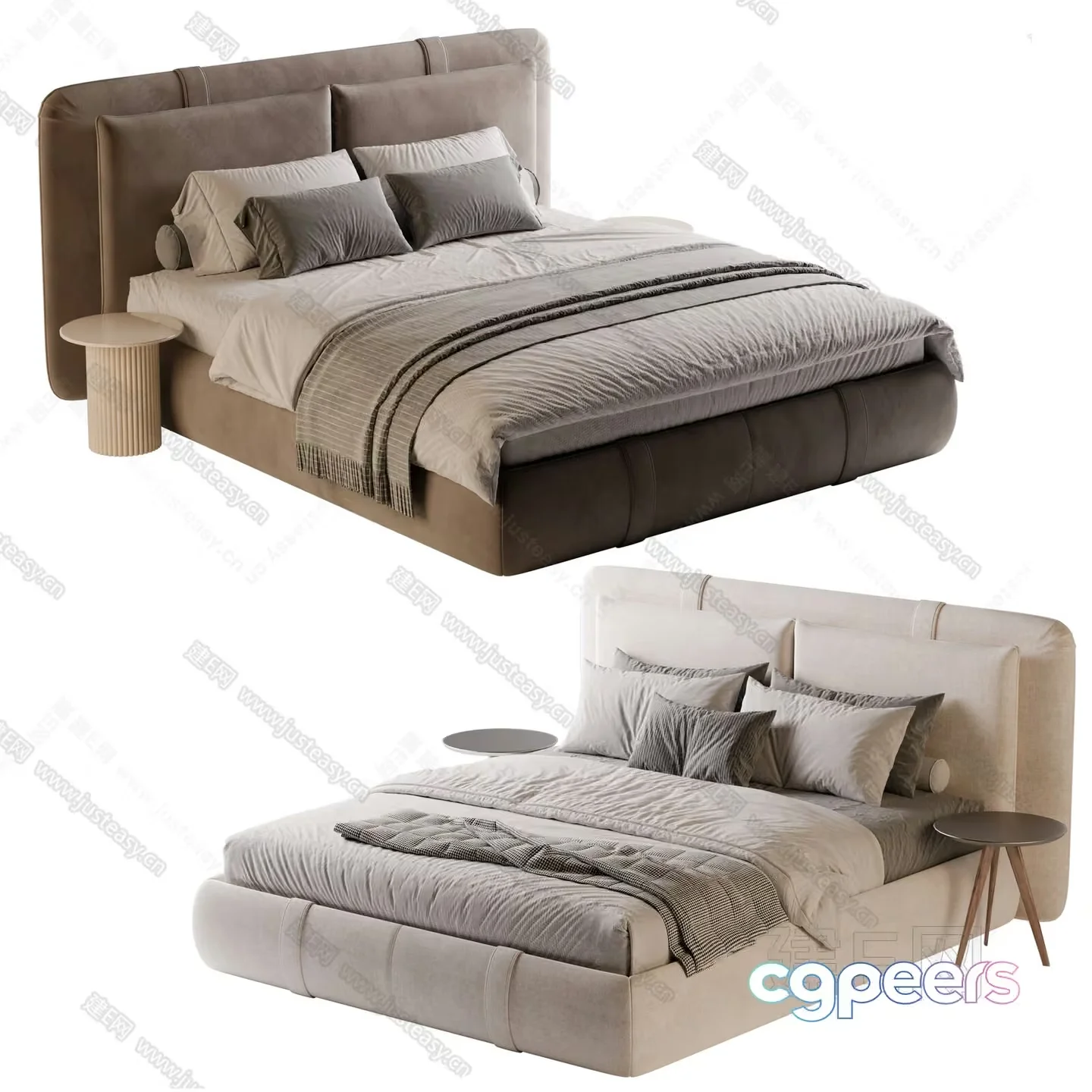 A Bed With A Beige Headboard 3D Model – 14227 – CORONA Render