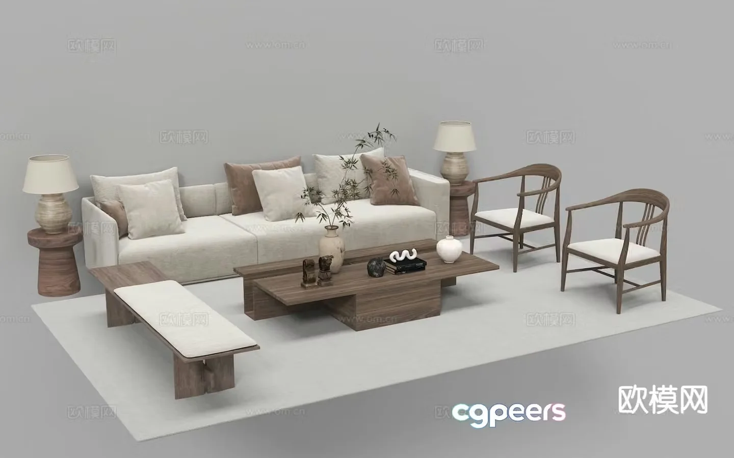 New Chinese style modular sofa 3d model