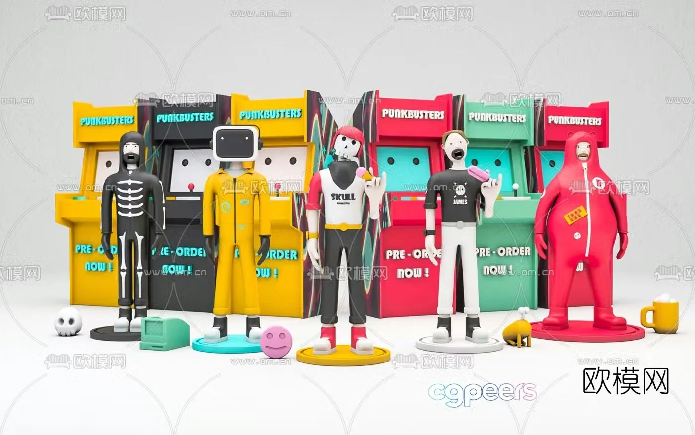 Modern trendy cartoon character ornaments 3D model