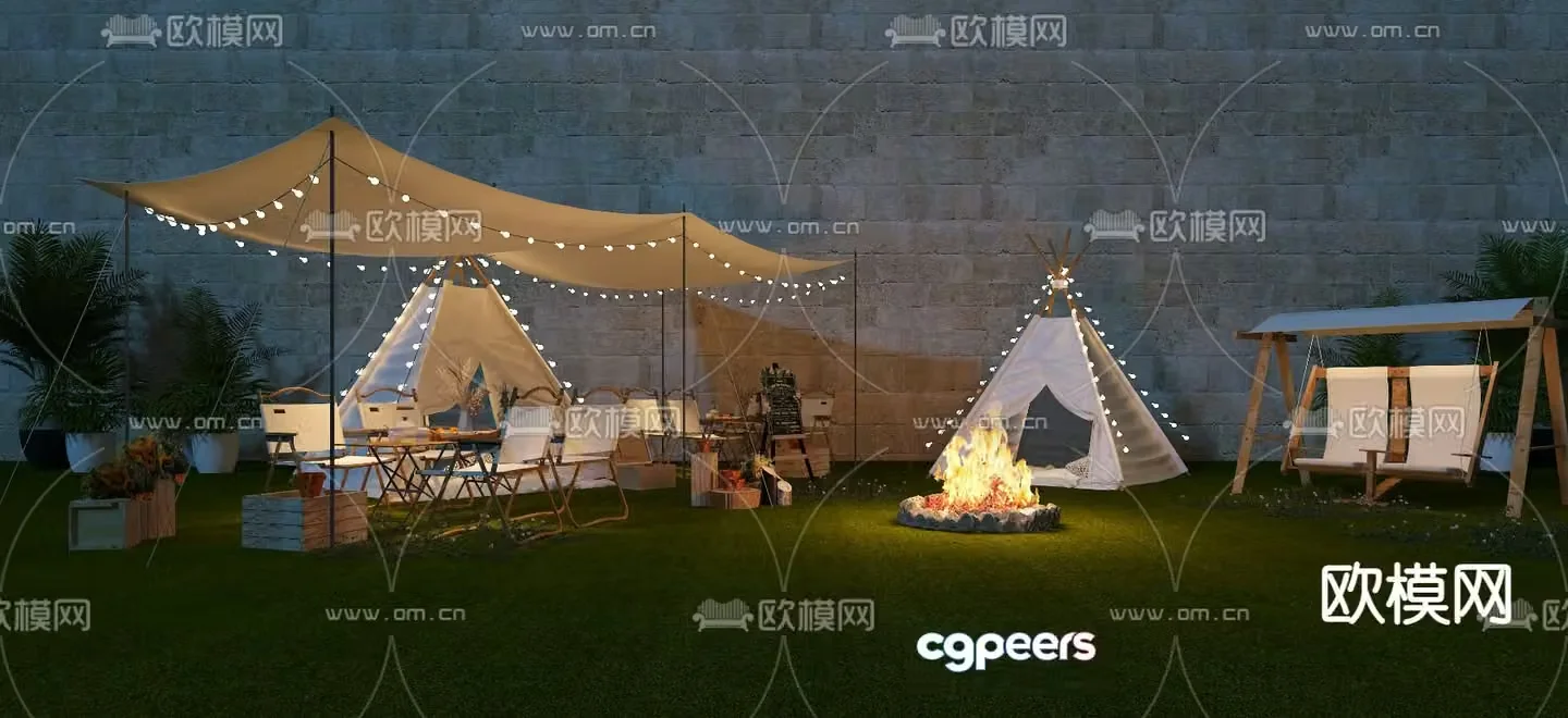 parasol tent campsite 3d model