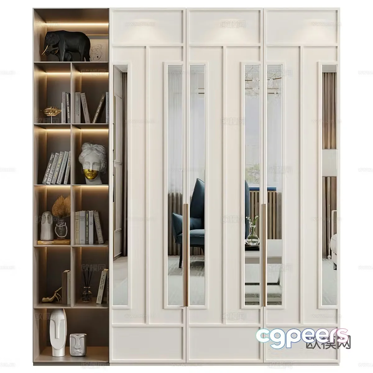 New Chinese style light luxury wardrobe bookcase combination 3D model