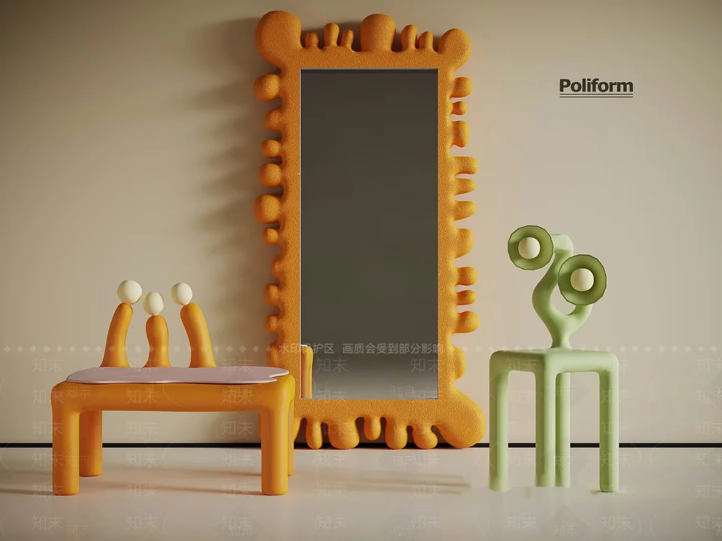 A Mirror With A Unique Decorative Frame 3D Model – 8635 – VRAY Render