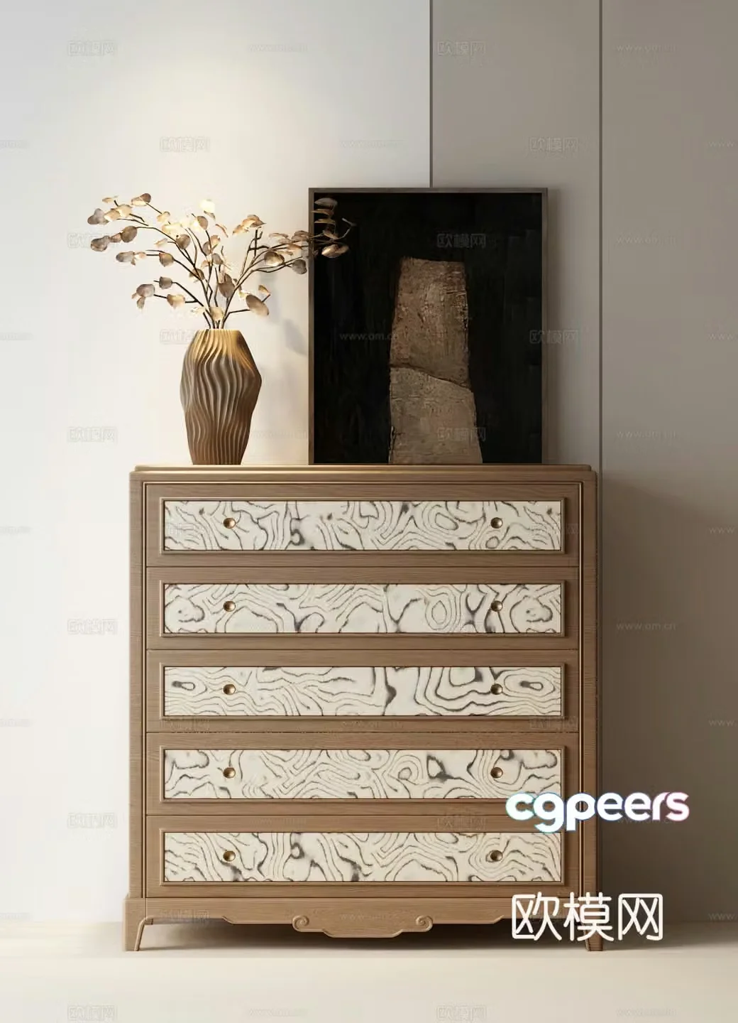Modern medieval chest of drawers Modern medieval side cabinet Modern medieval ornaments Modern decorative painting Modern medieval 3D model