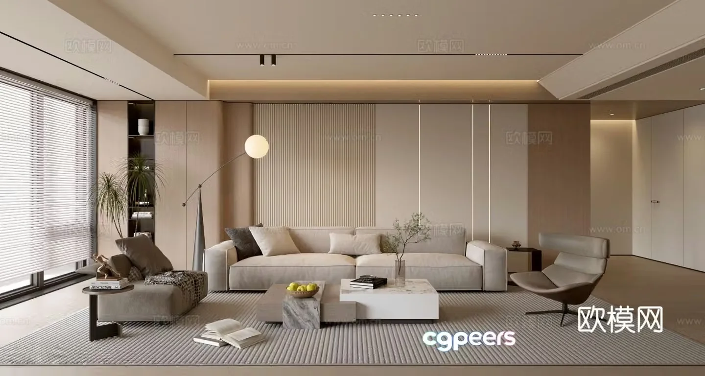 Creamy living room light luxury TV background wall combination coffee table sofa background wall 3d model