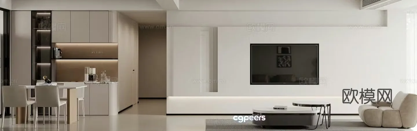 Modern minimalist living restaurant 3d model
