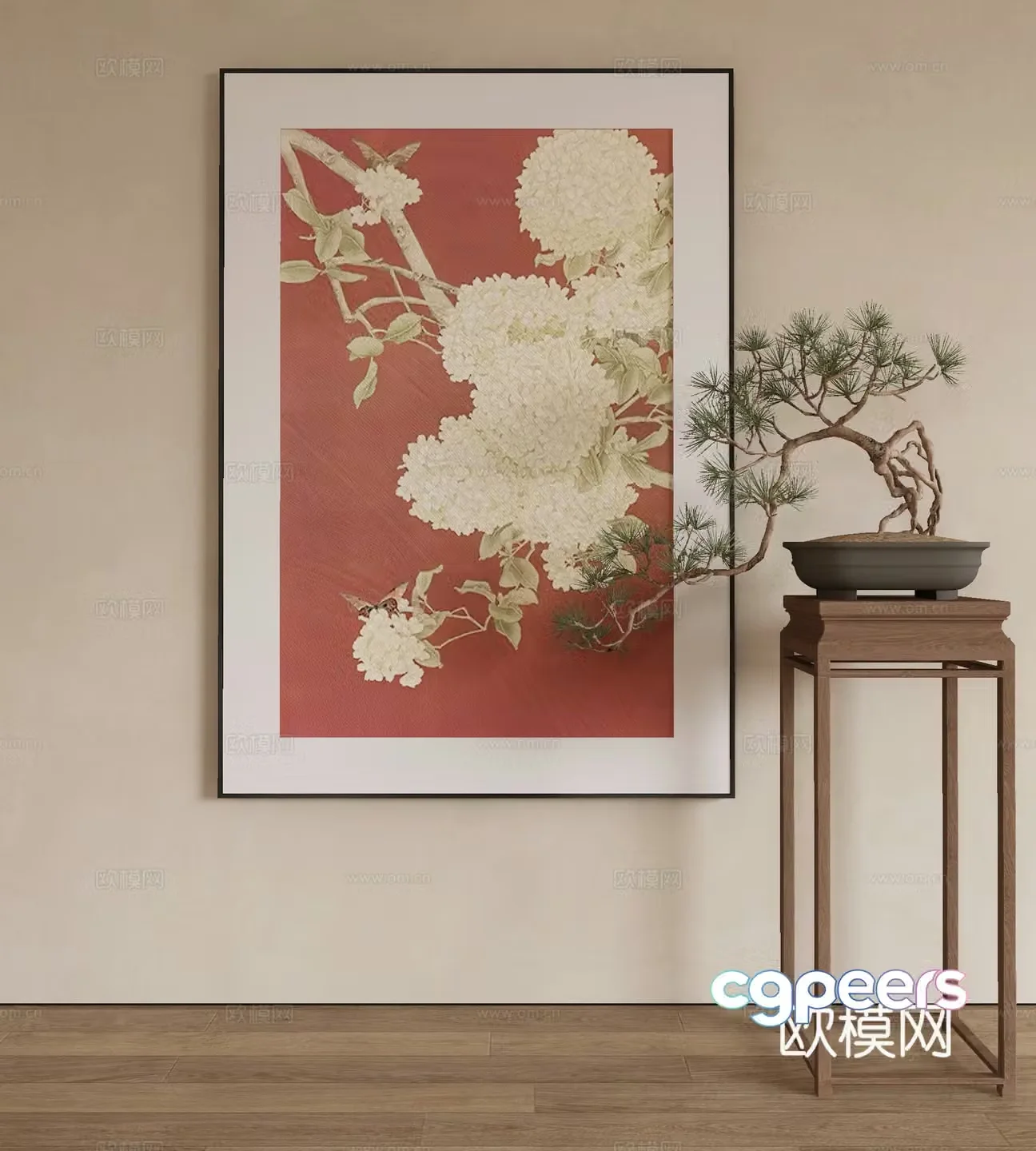New Chinese style flower painting decorative painting 3d model