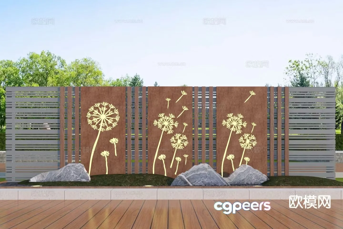 Modern courtyard landscape wall entrance landscape wall 3D model