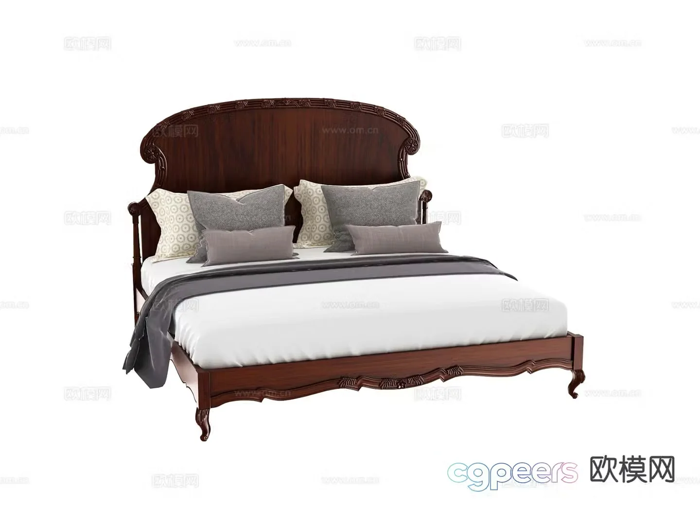 European double bed 3d model