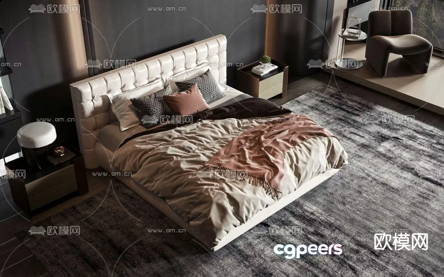 Modern double bed 3d model