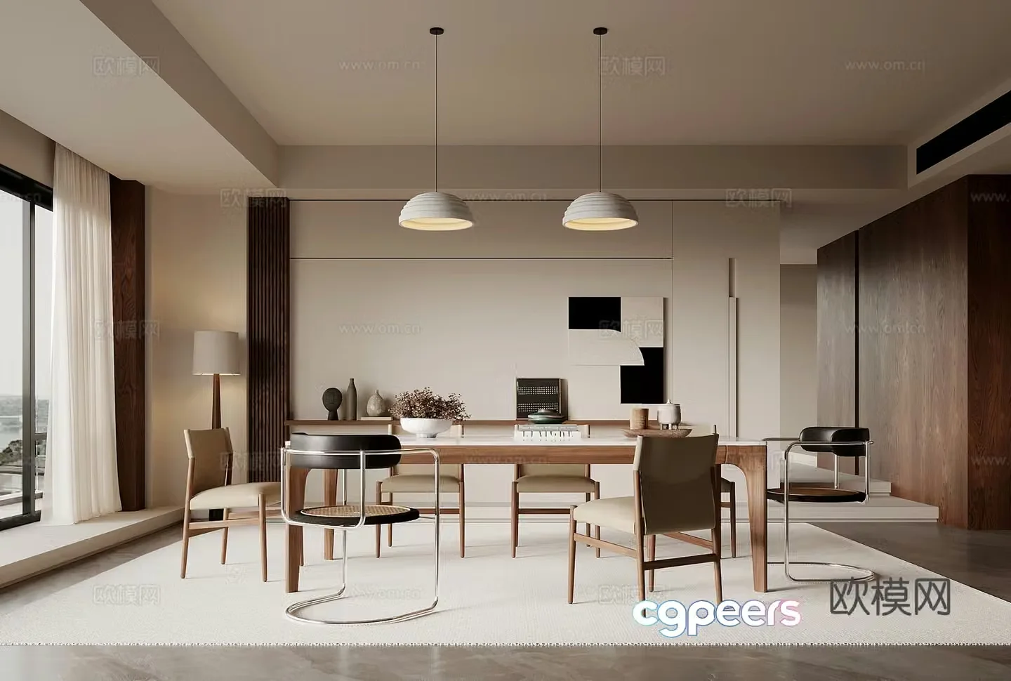 Middle style restaurant dining table and chair 3D model