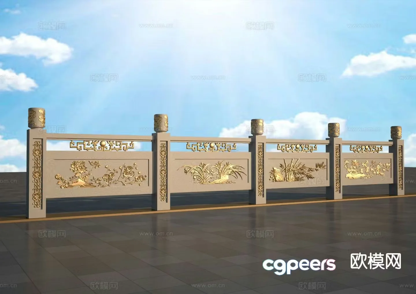 New Chinese style railing fence guardrail 3d model
