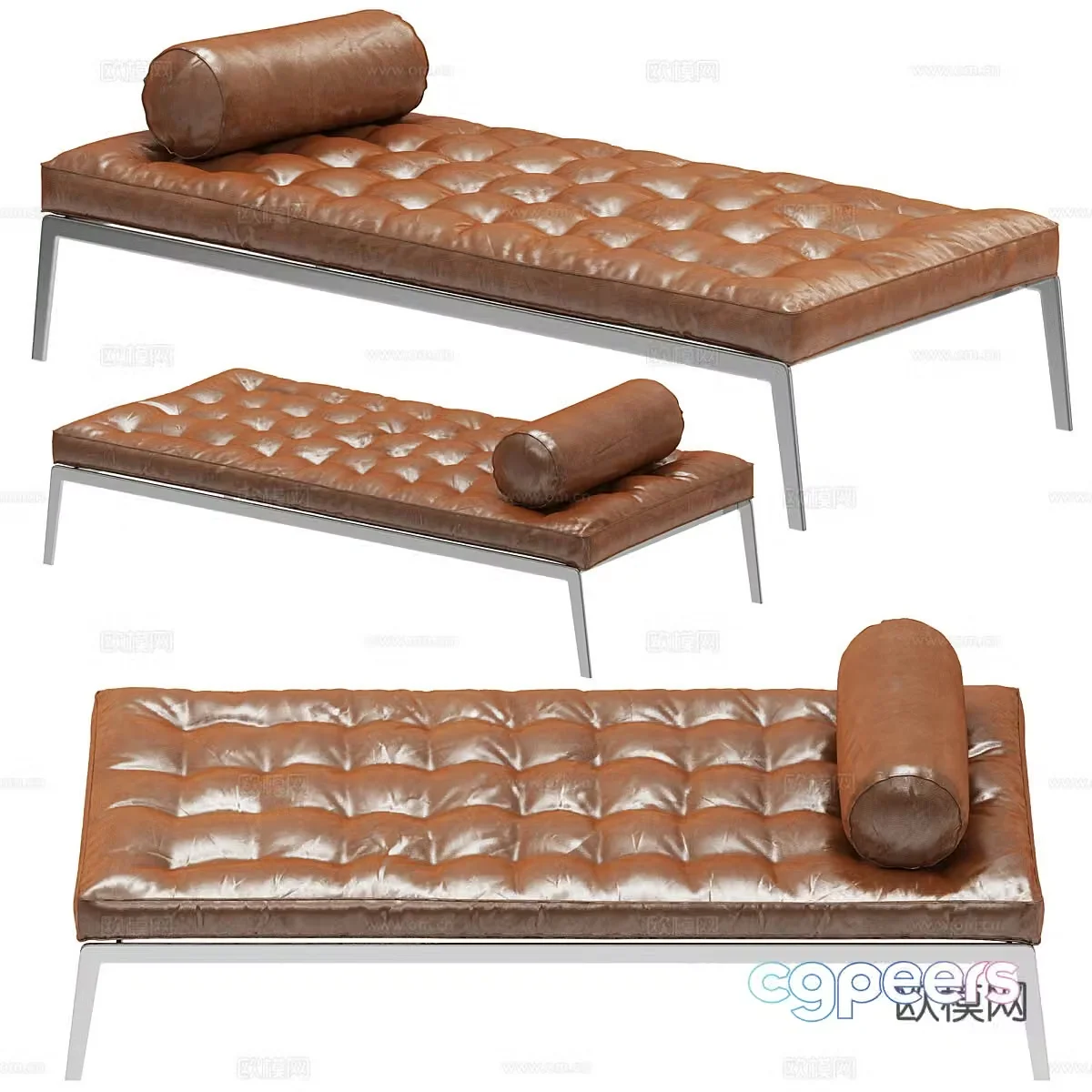 Flexform Footrest Bench Leather End Stool 3d model