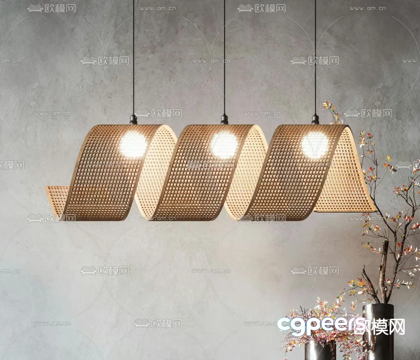 New Chinese style rattan chandelier curling chandelier 3d model
