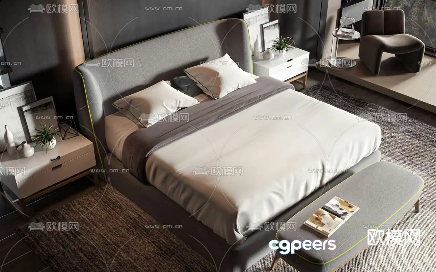Modern double bed 3d model
