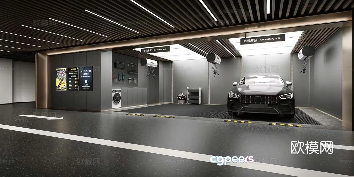 Modern car wash room auto repair center 3d model