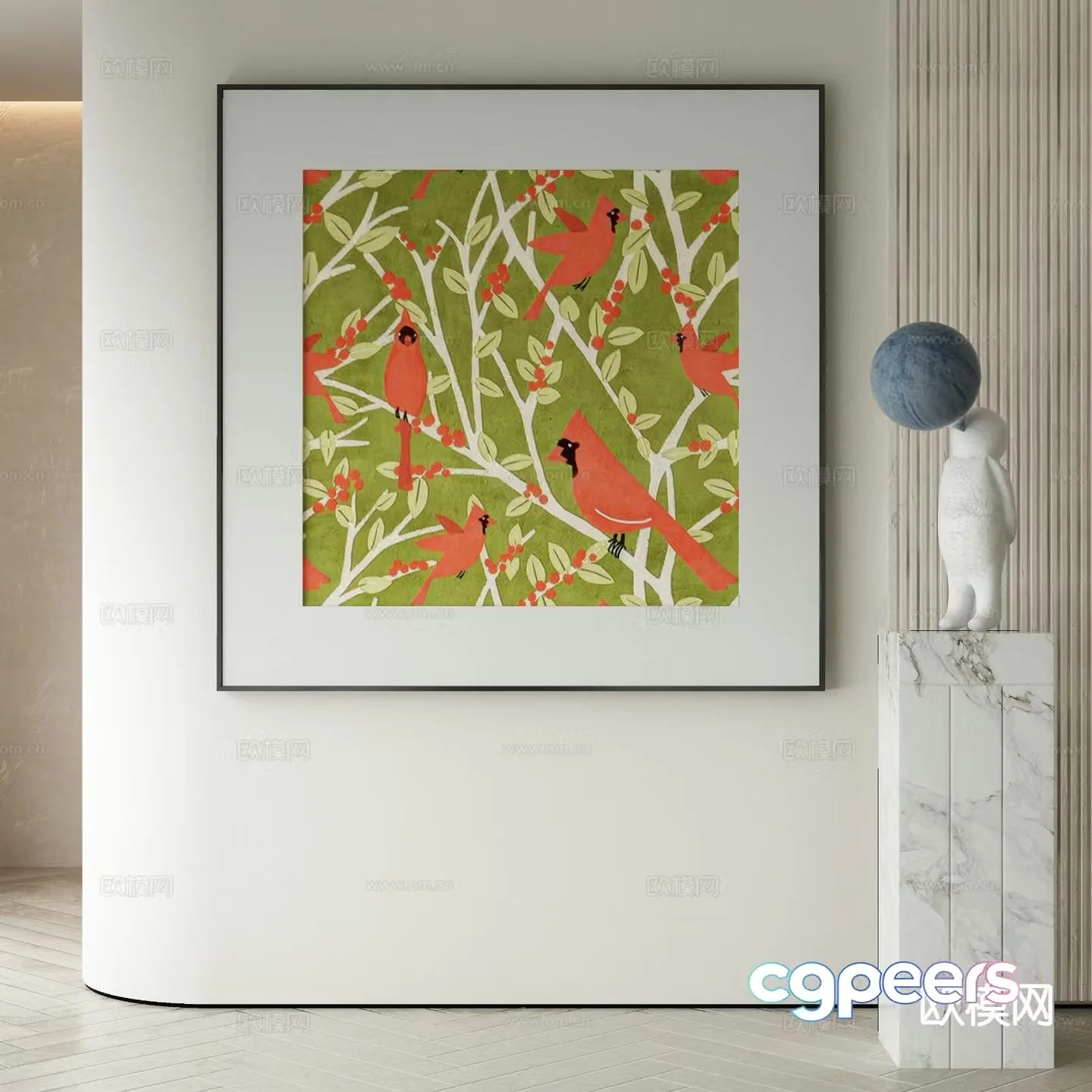 Modern art painting flower and bird painting decorative painting 3d model