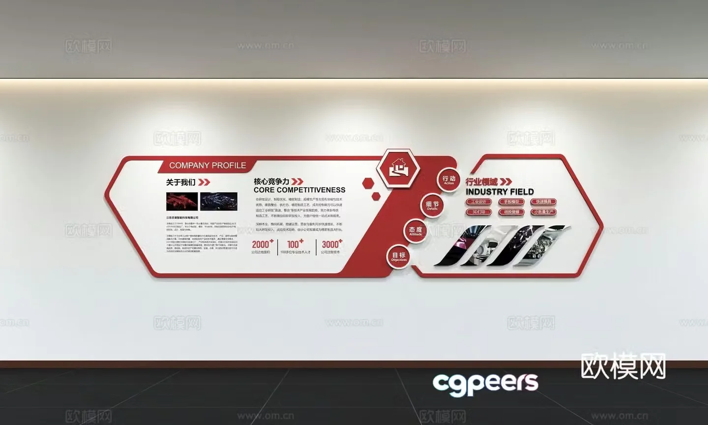 Modern corporate culture wall Corporate development history Office corridor Promotion column Slogan Slogan 3D model
