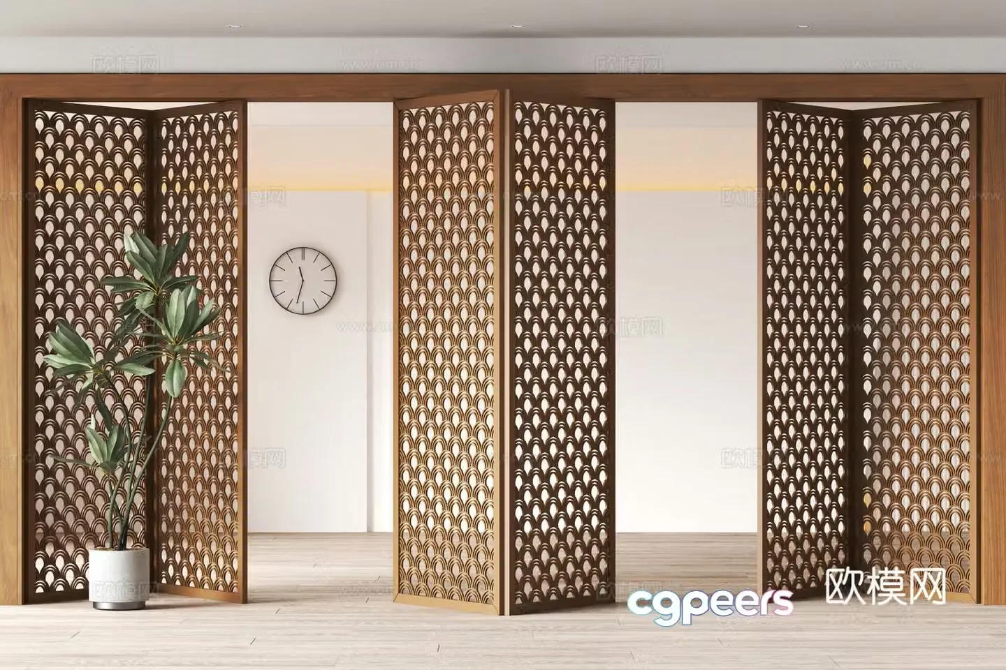 Chinese push and pull partition carved partition 3D model