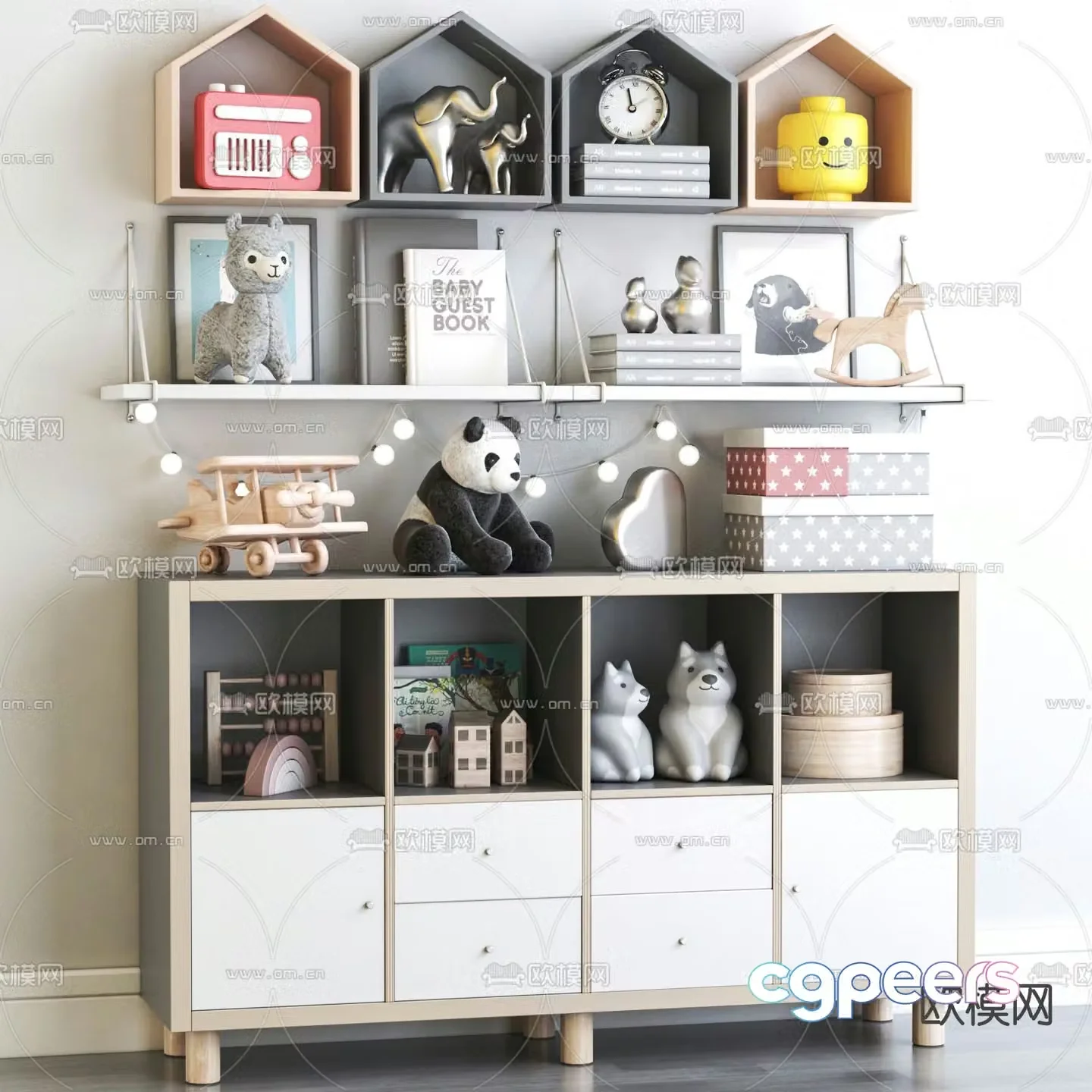 Nordic wooden children’s sideboard toys 3D model