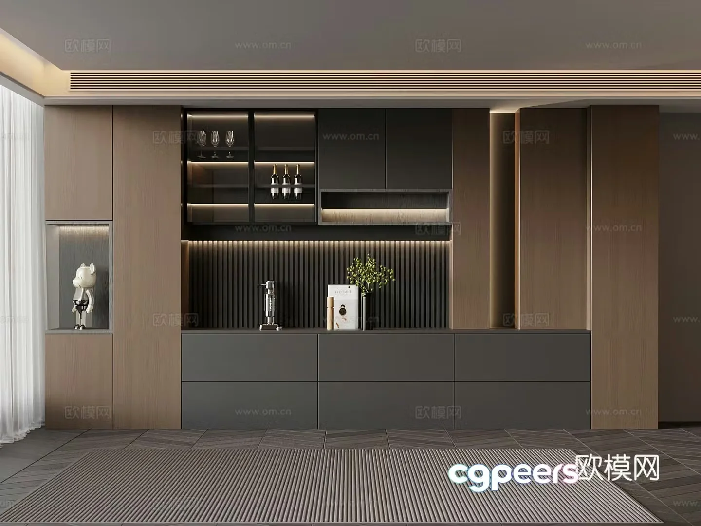 Italian minimalist wine cabinet sideboard 3D model