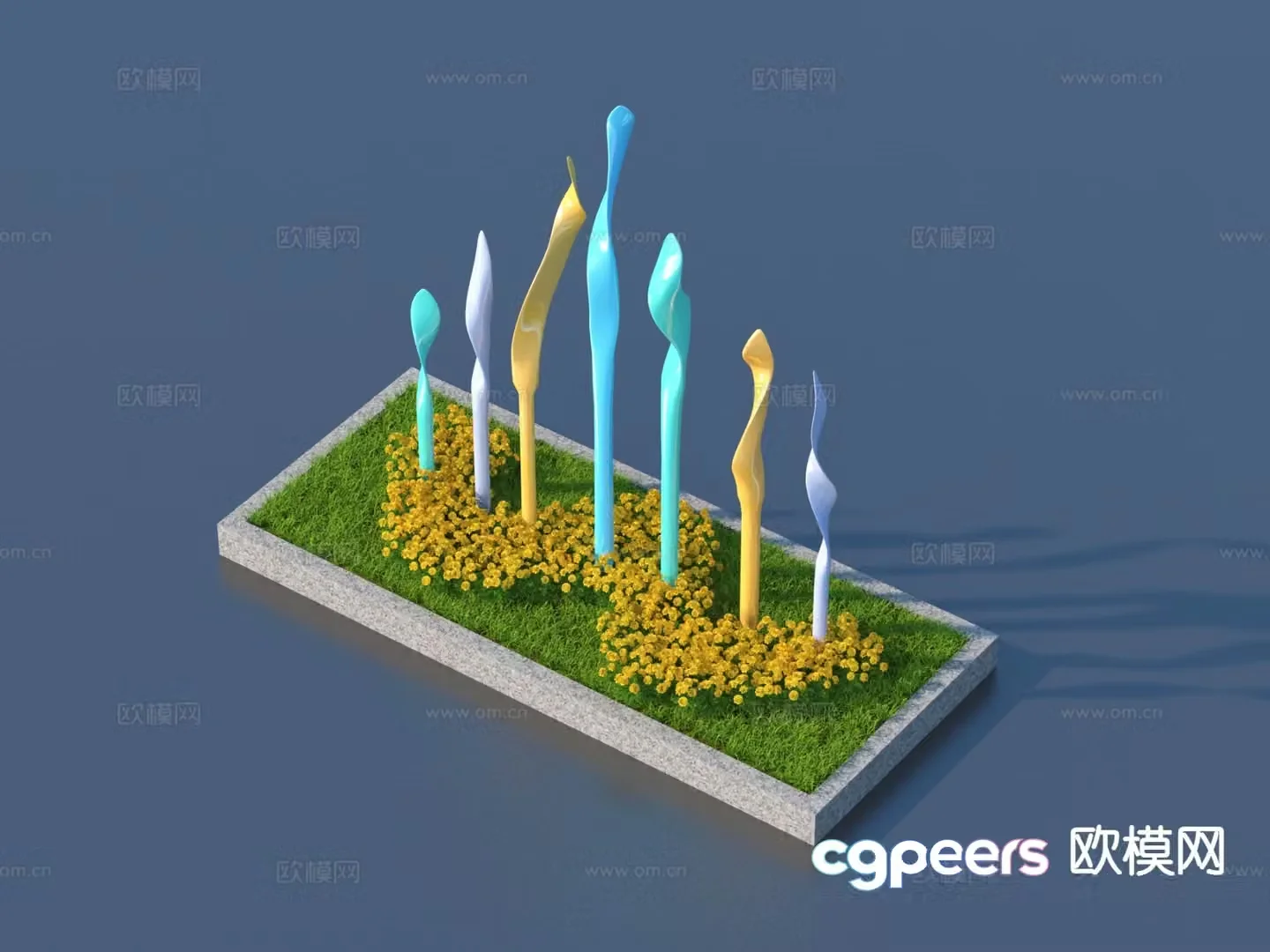 Flower pond landscape sketch 3D model