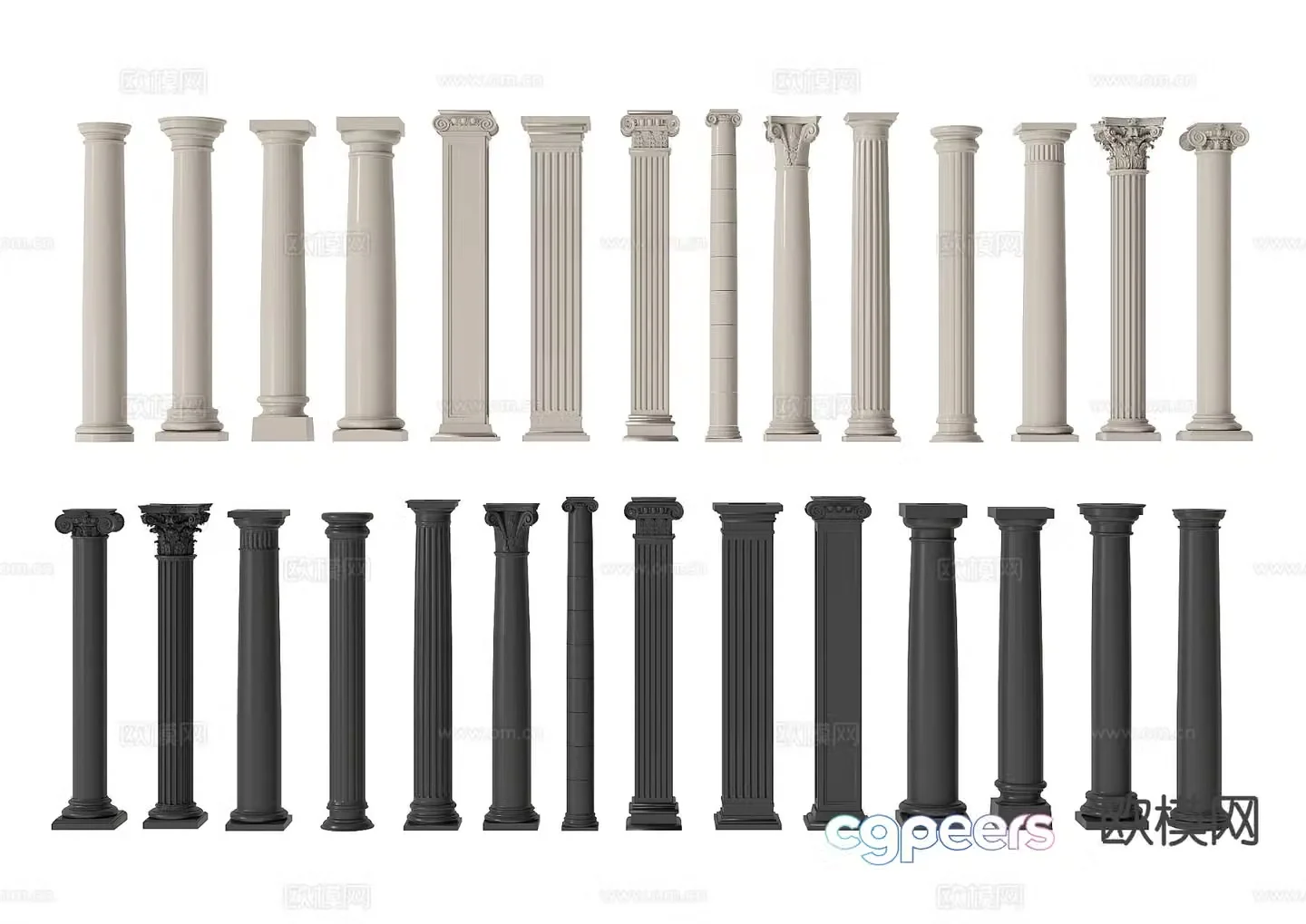 French column Roman column Carved style gypsum column Cylinder square column 3D model
