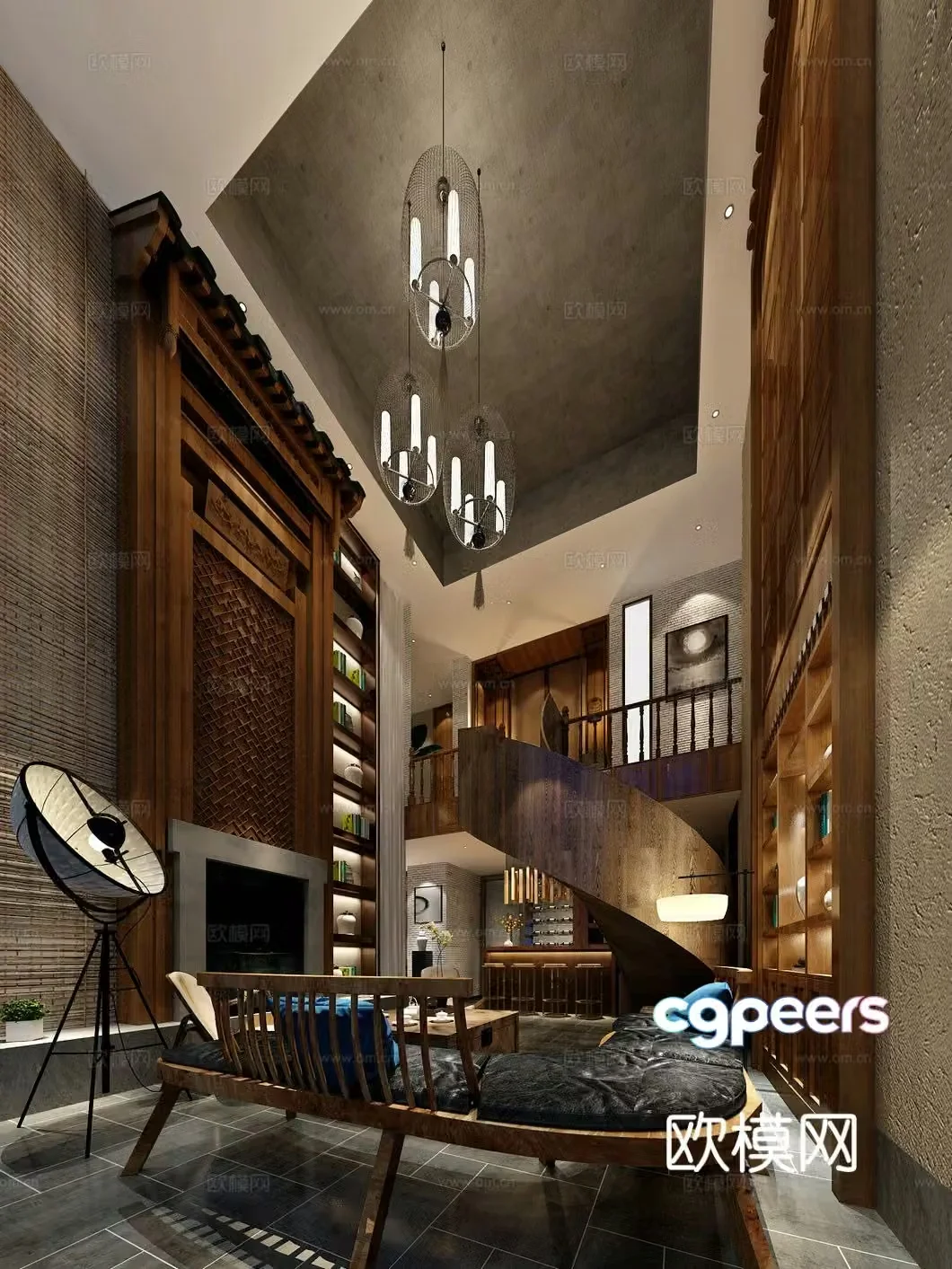 New Chinese style villa living room 3D model
