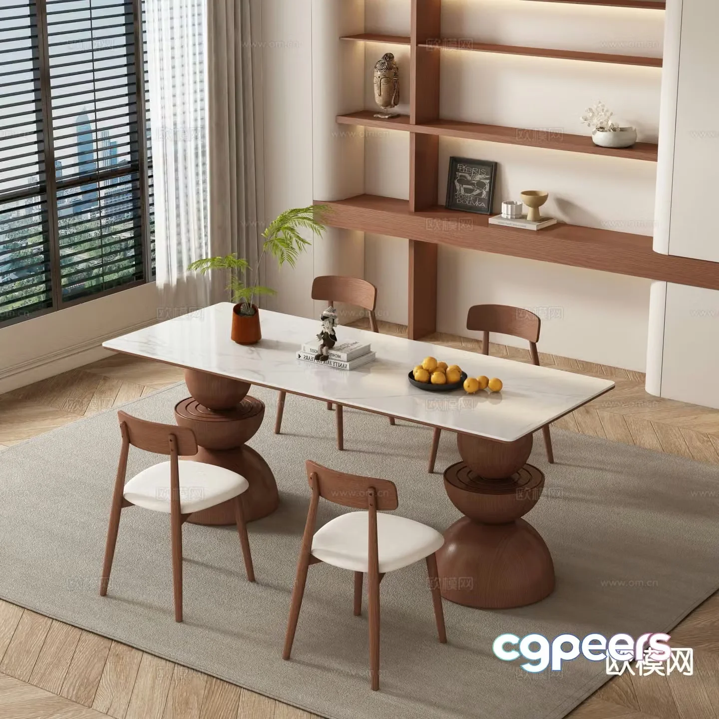 Medieval style dining table and chairs 3d model