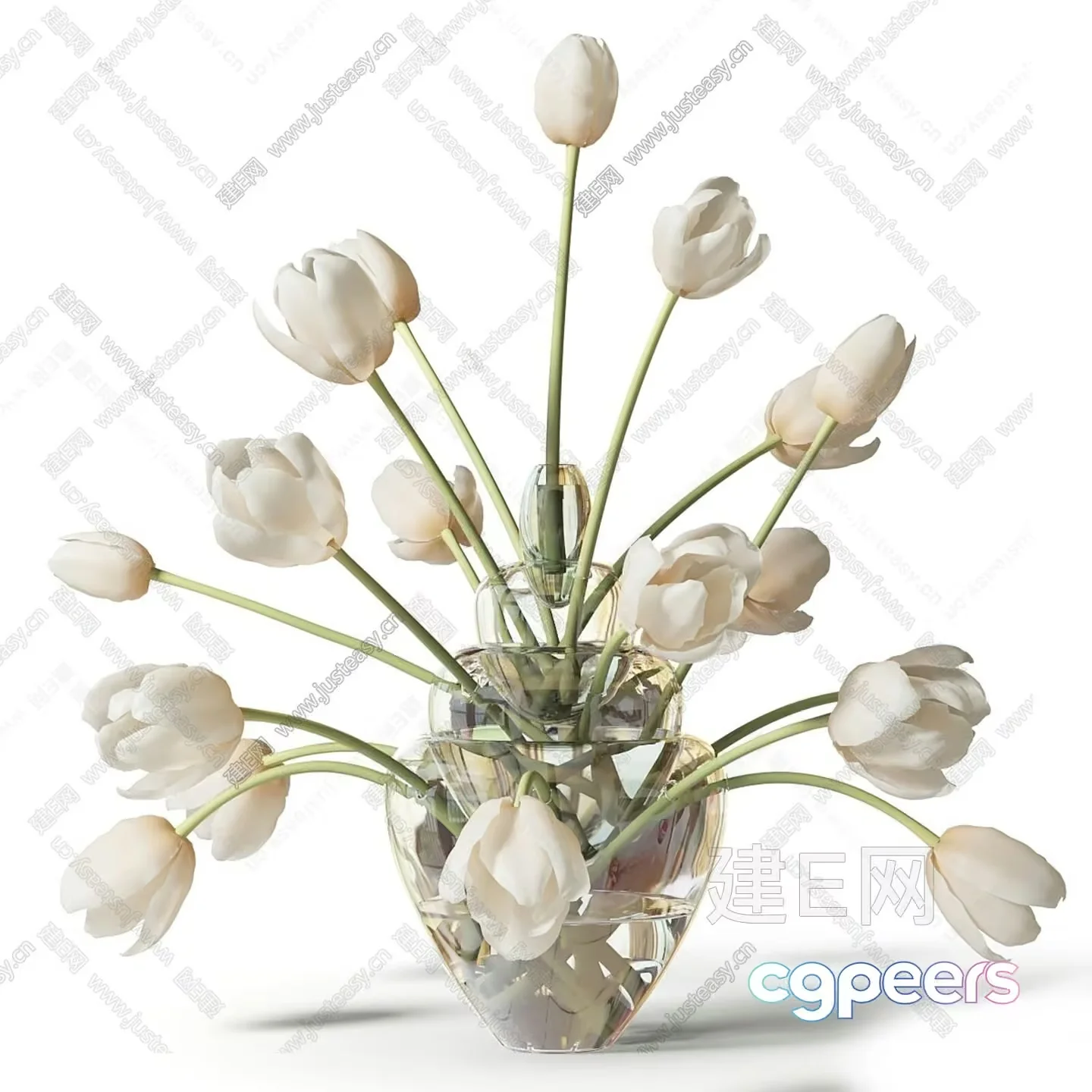 A Vase Of White Tulips 3D Model – 428 – VRAY Render
