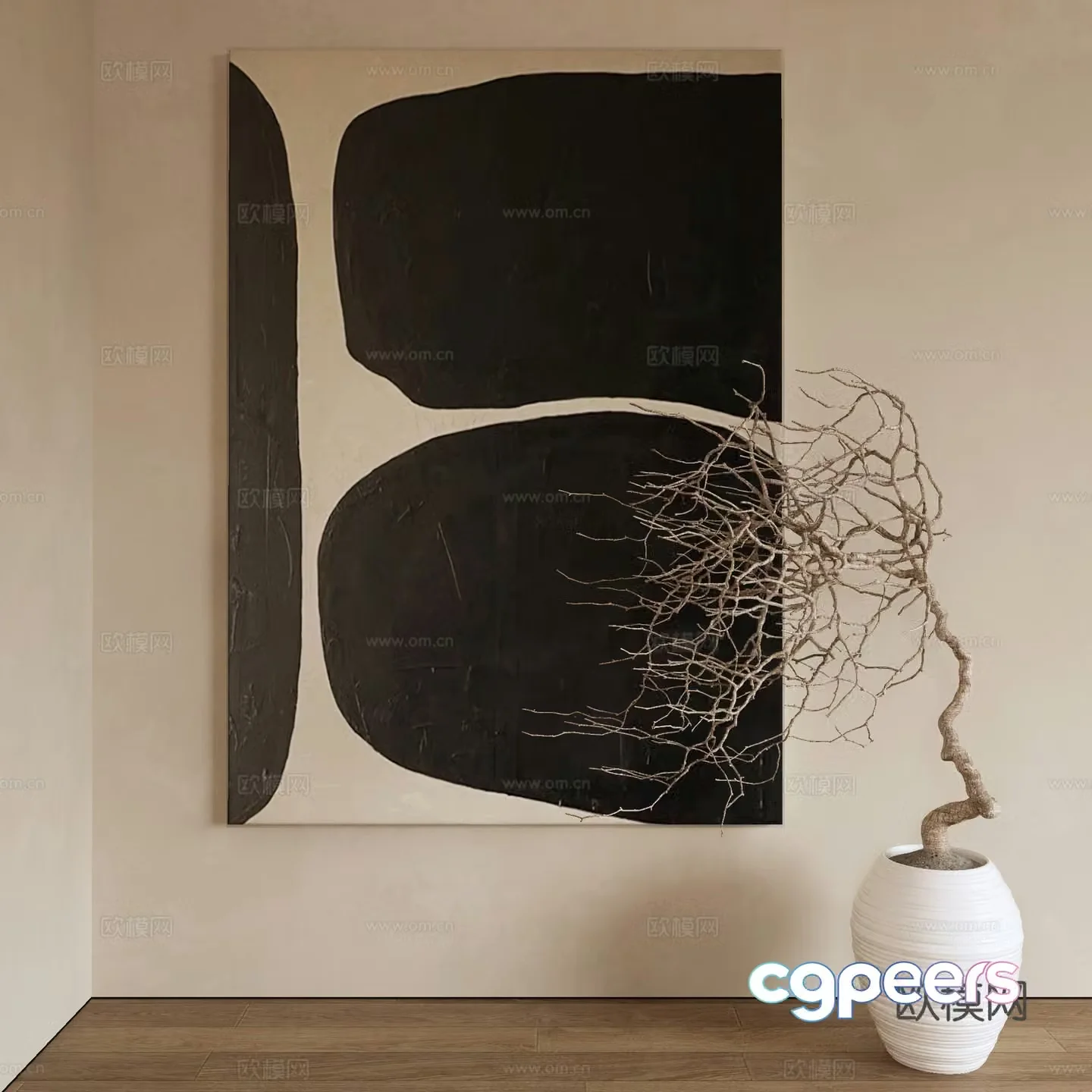 Modern decorative painting black and white hanging painting 3d model