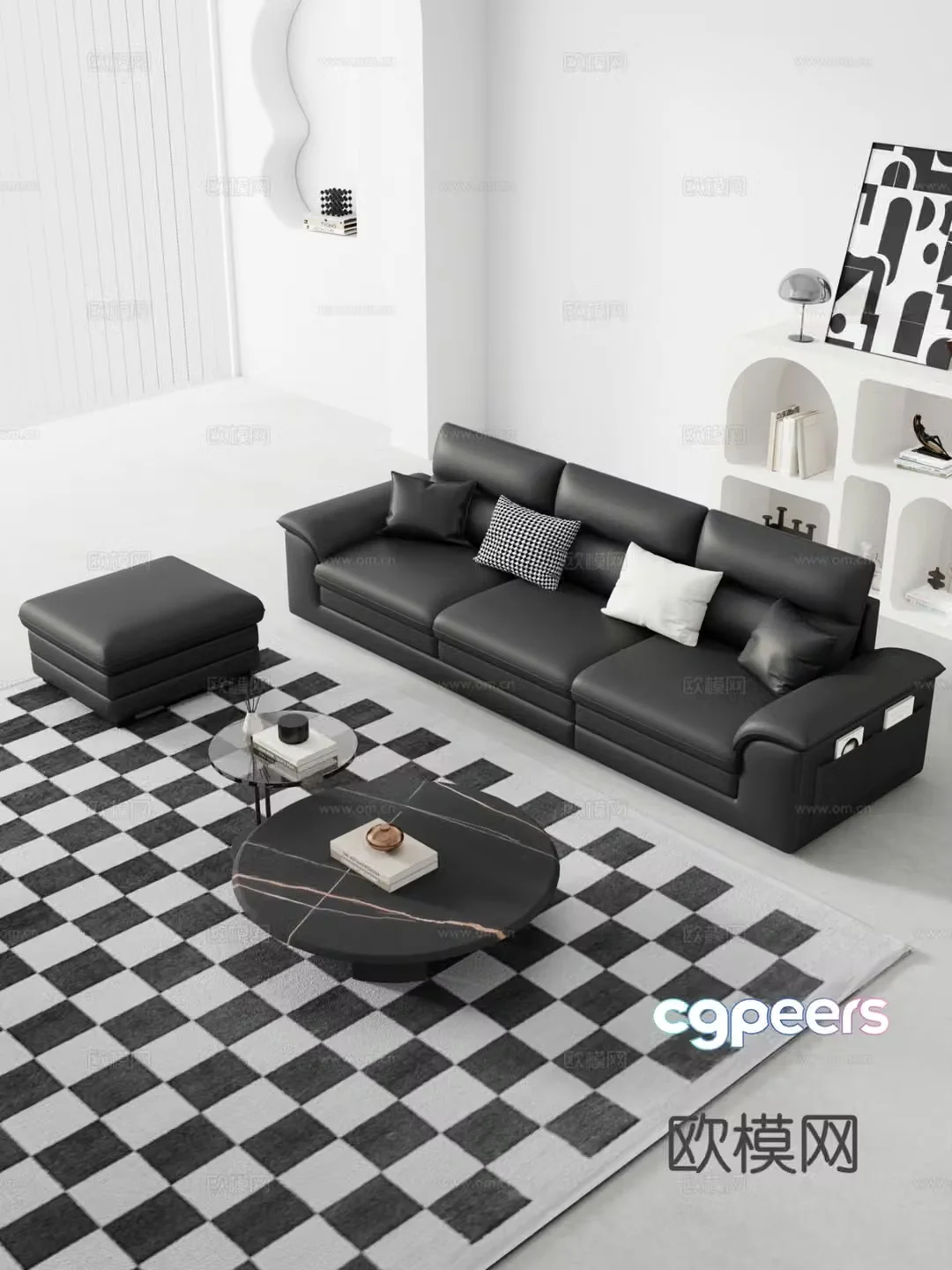 Modern simple home living room sofa coffee table combination leather sofa storage cabinet 3d model