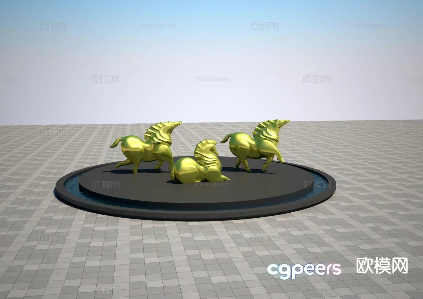 Decorative horse sculpture square sculpture 3d model