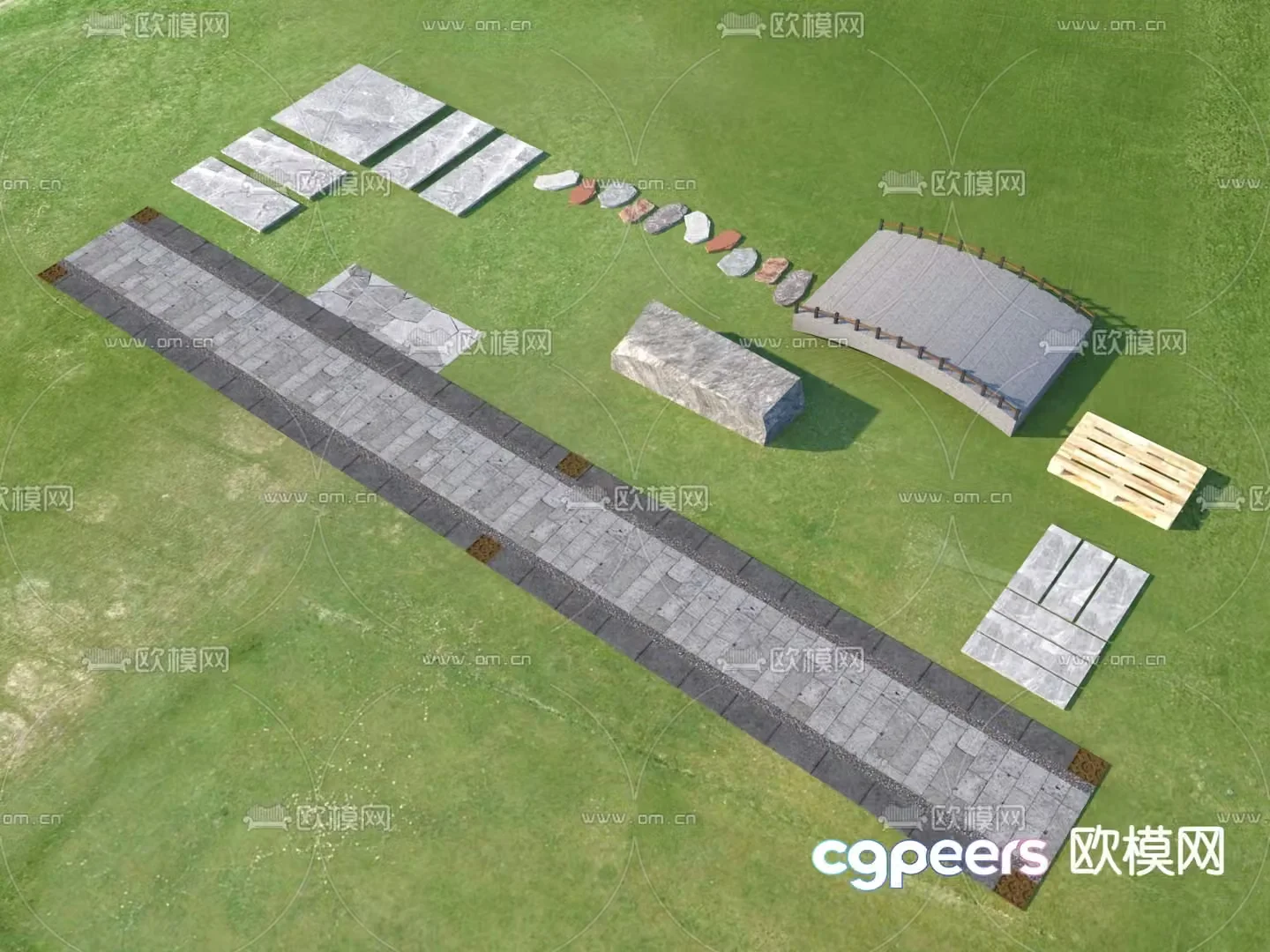 Landscape garden road park steps stone paving 3D model