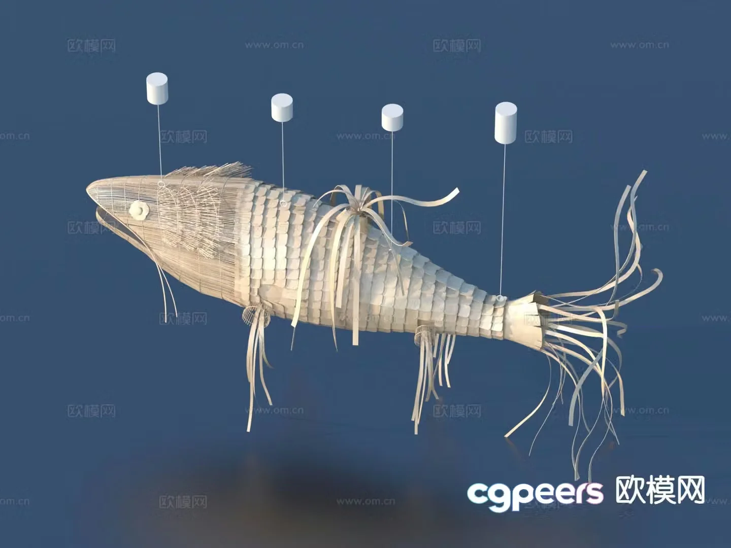 Wabi-sabi rattan fish pendant crafts 3D model
