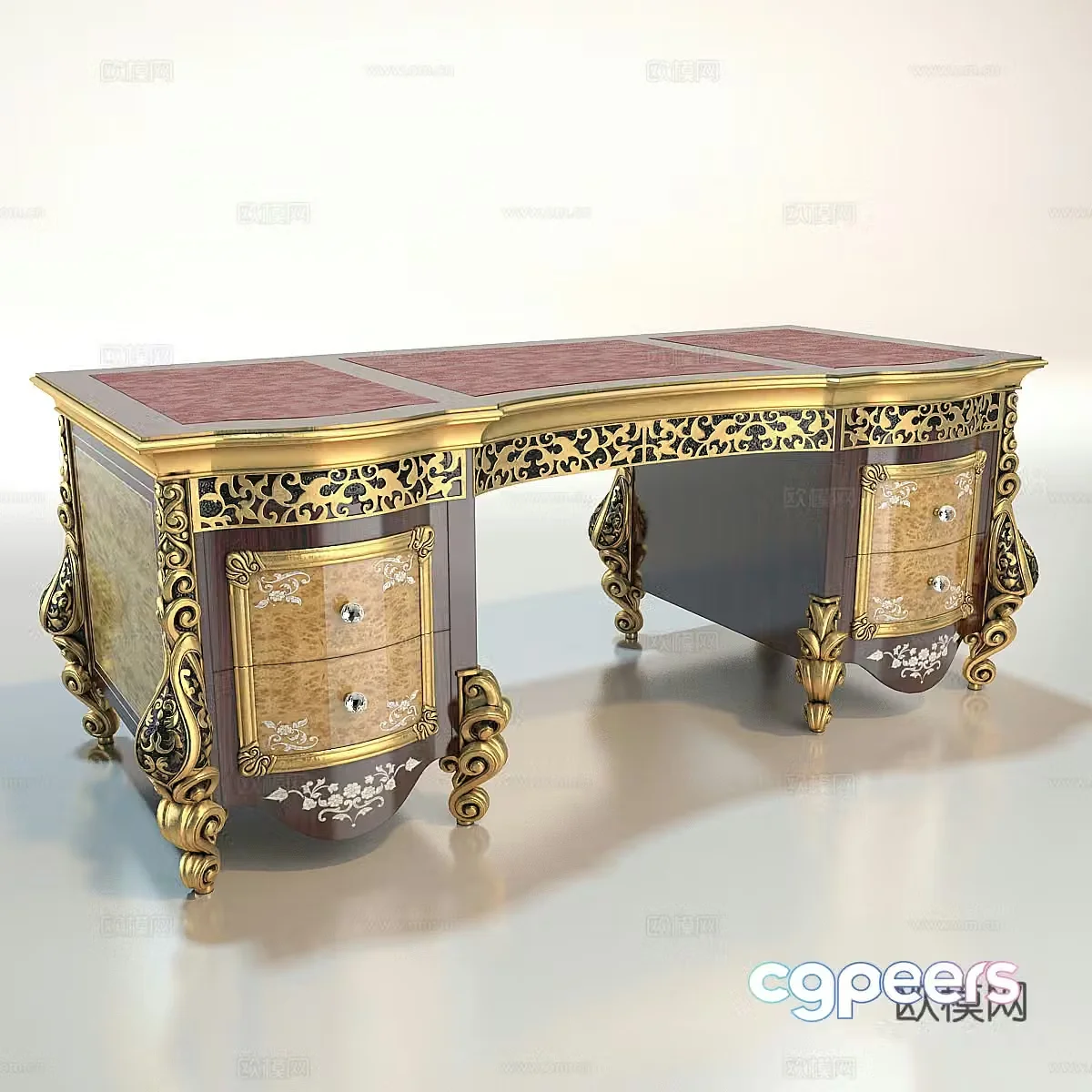 European classical desk desk 3d model