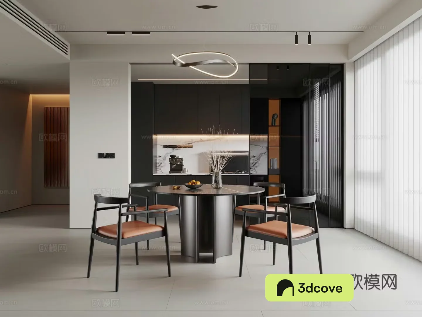 Modern minimalist dining room dining table and chair combination round dining table single chair solid wood dining chair closed kitchen