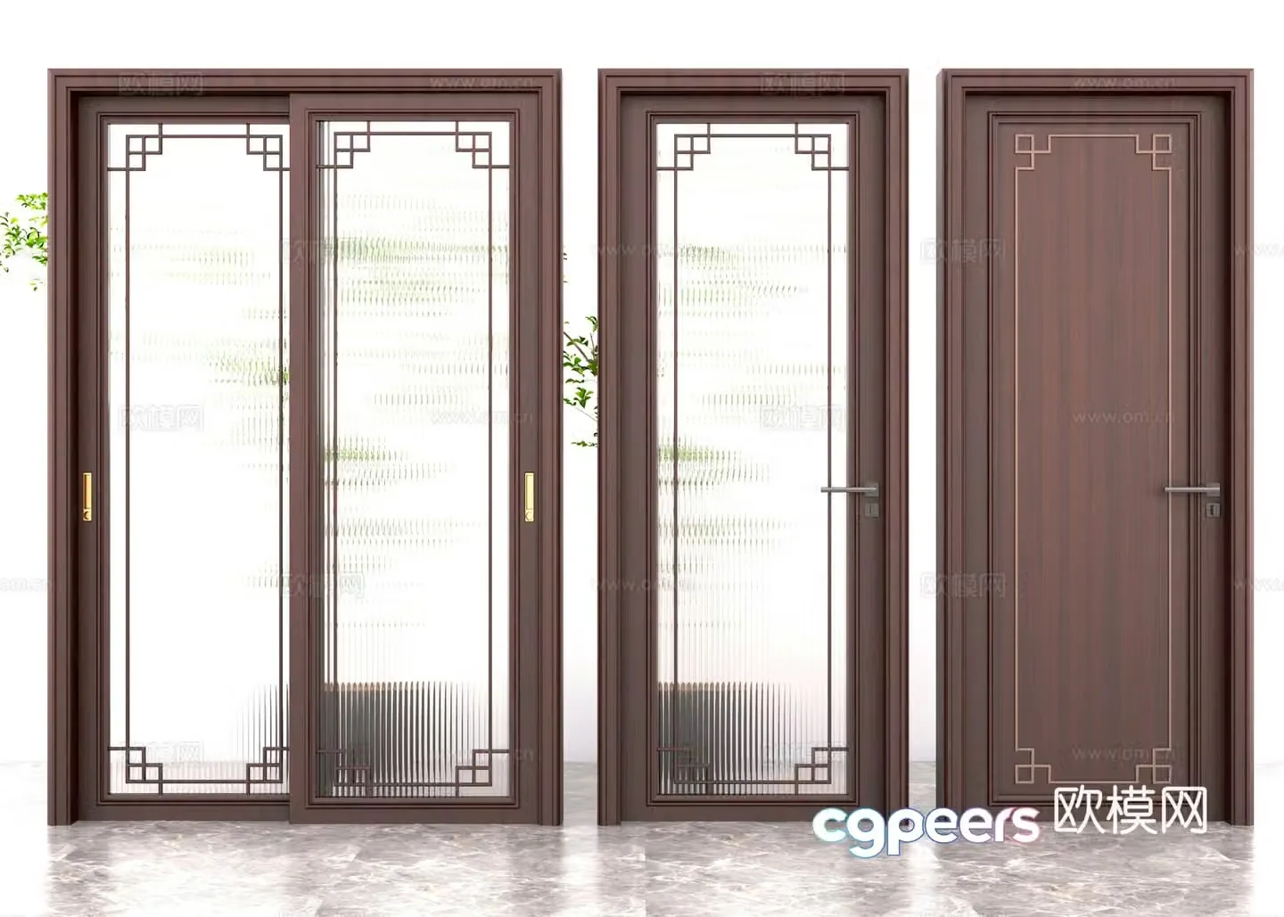 Modern password door single-opening wooden door 3d model
