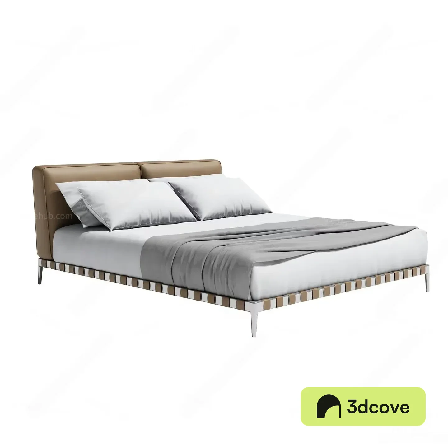 A Modern Bed With A White And Gray Comforter