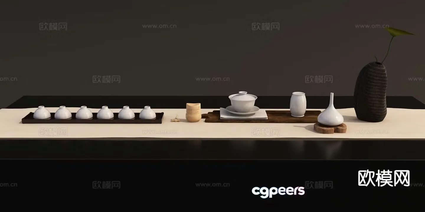 New Chinese tea room decorations tea sets tea cups 3D model