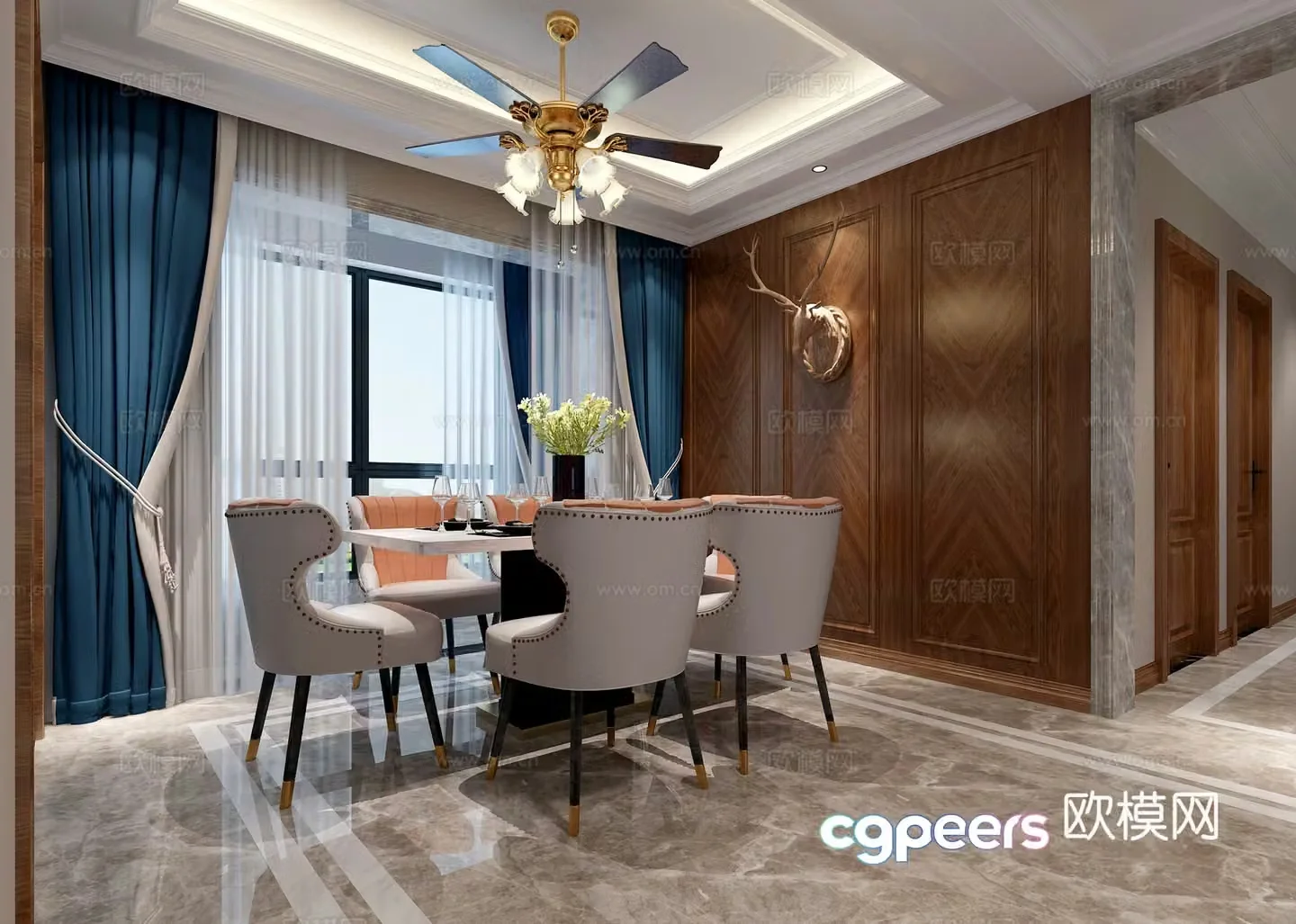 Postmodern living and dining room sofa and coffee table dining table and chair chandeliers paintings and TV cabinet 3D model