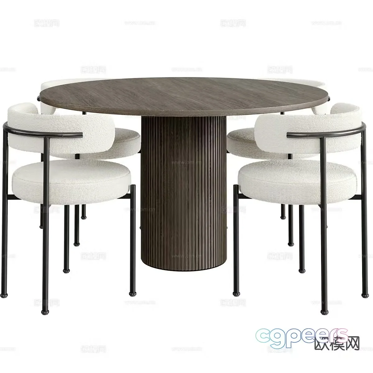 Round dining table and chairs solid wood dining table 3d model