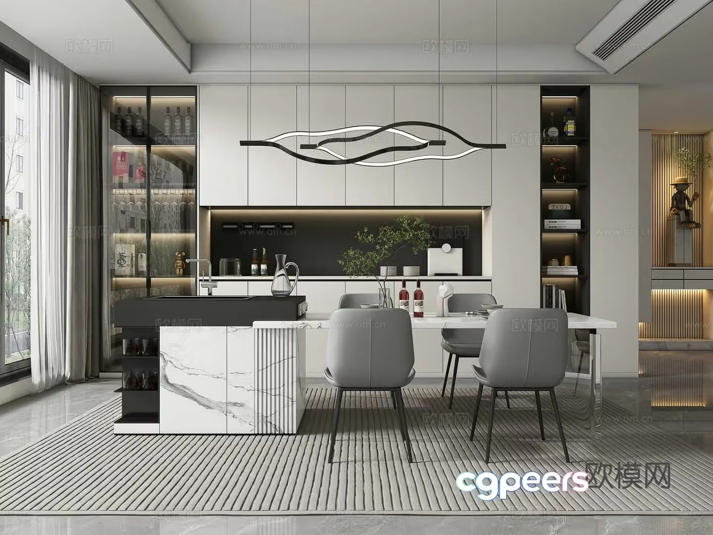 Modern restaurant island 3d model