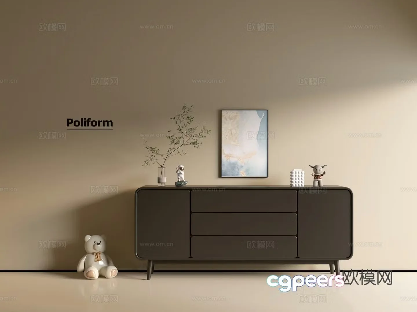 Modern black cabinet ins wind side cabinet chest cabinet low cabinet whole cabinet dining side cabinet balcony cabinet 3d model