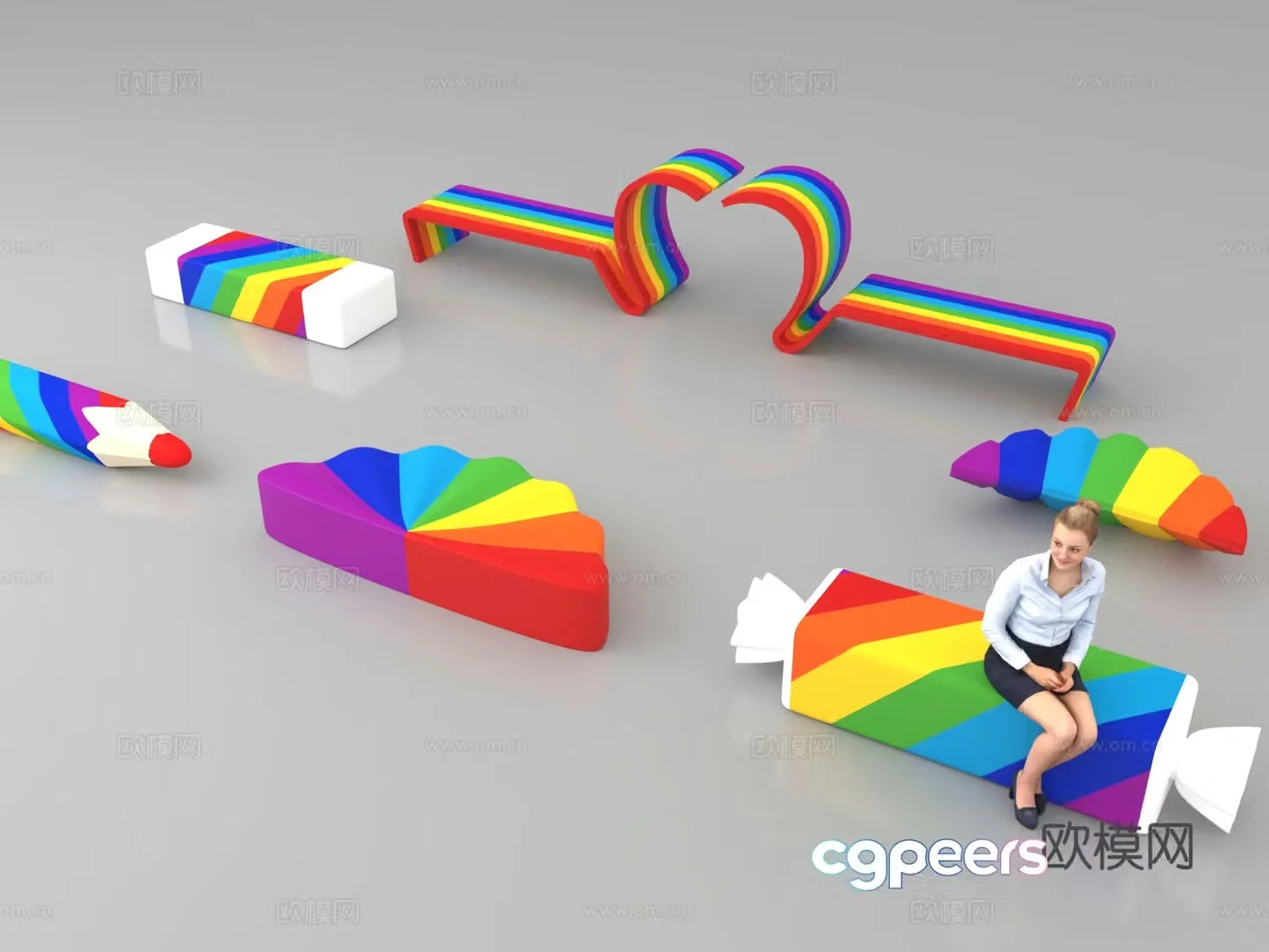 Rainbow chair Commercial street seat Pencil outdoor chair Commercial street beauty Chen Colorful entrance door 3D model