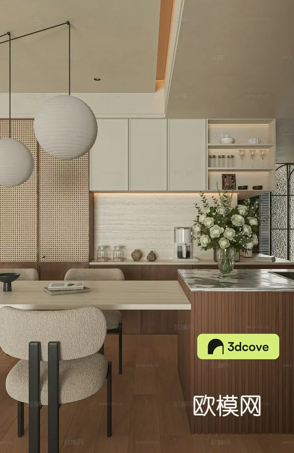 Modern Cream Island Restaurant Cream Medium Style Restaurant Island Restaurant Open Kitchen 3D Model