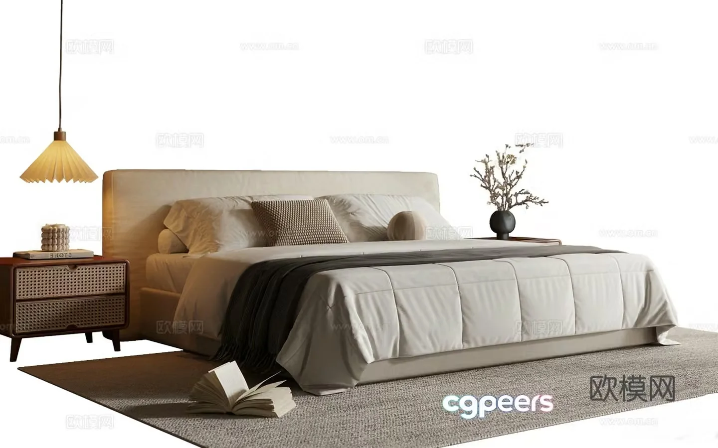 Modern medieval double bed fabric bed master bedroom bed chandeliers nightstand jewelry ornaments 3D model