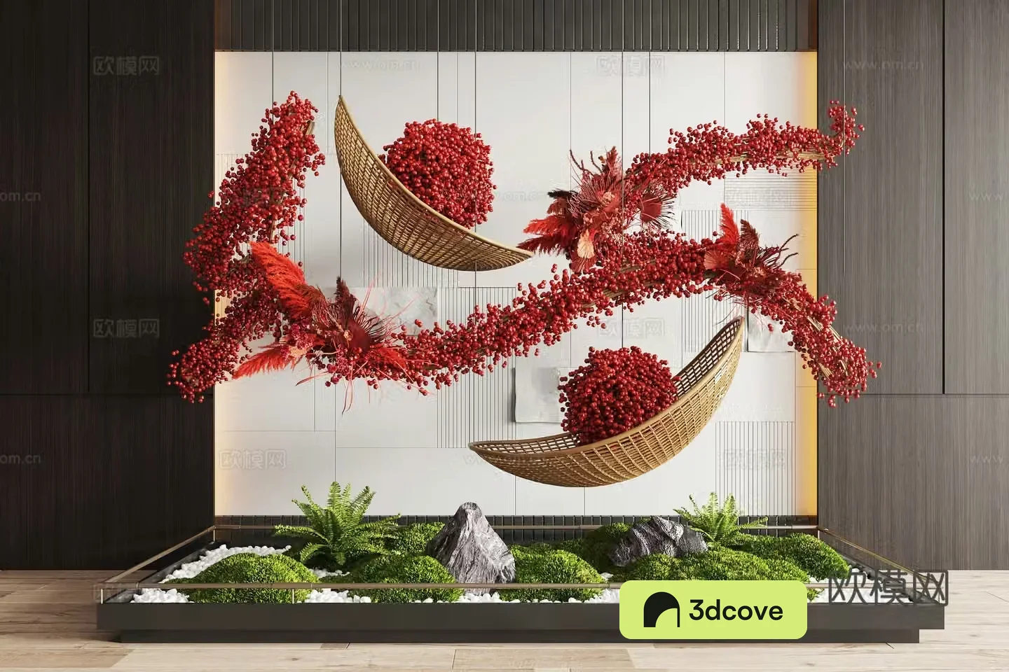 Modern interior landscape landscaping moss landscape sketch rattan weaving device plant device