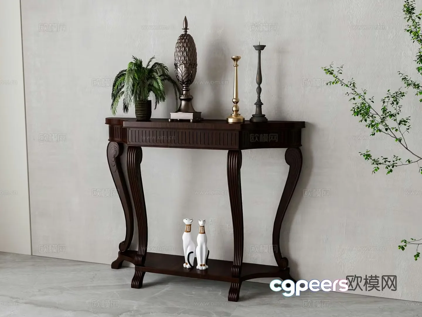 American style end view table 3D model