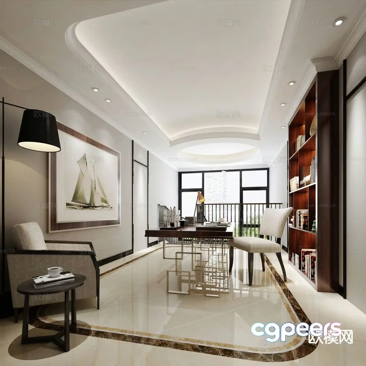 New Chinese style study 3D model